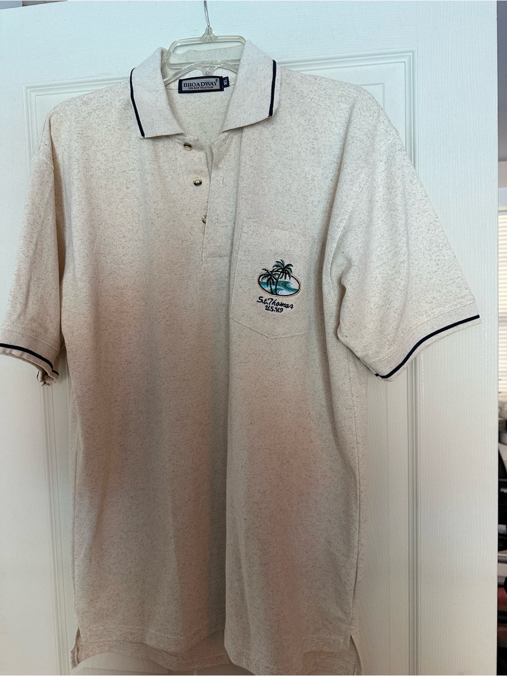 Broadway Men's Cream Polo with Embroidered Palm Pocket